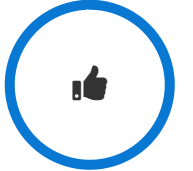 Circular icon containing a thumbs-up symbol