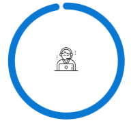 Circular icon showing a support agent at a laptop