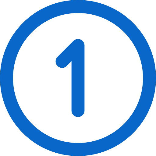 Blue circular badge showing the numeral one