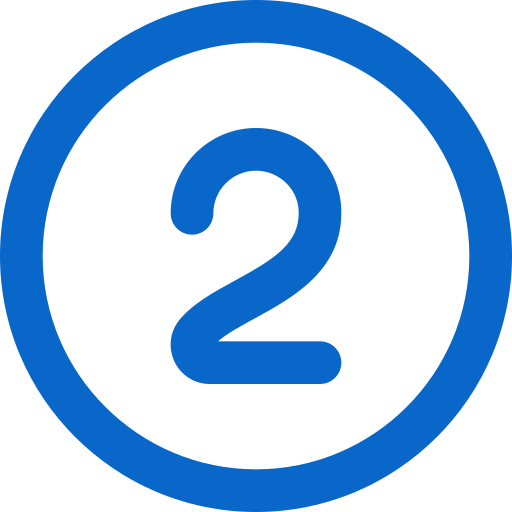 Blue circular badge showing the numeral two