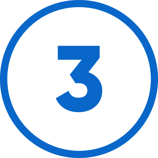 Blue circular badge showing the numeral three
