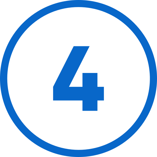 Blue circular badge showing the numeral four